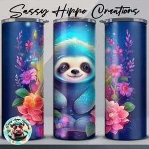Skinny Tumbler Neon Sloth Colorful Flowers 20oz Stainless-Steel Hand Sublimated